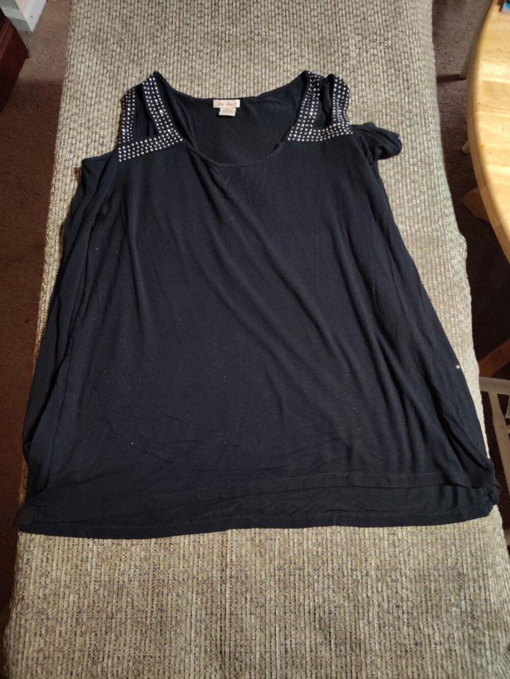 Lia Lee Size 1X Blouse Womens Black Scoop Neck Long Sleeve Style TR35-02x